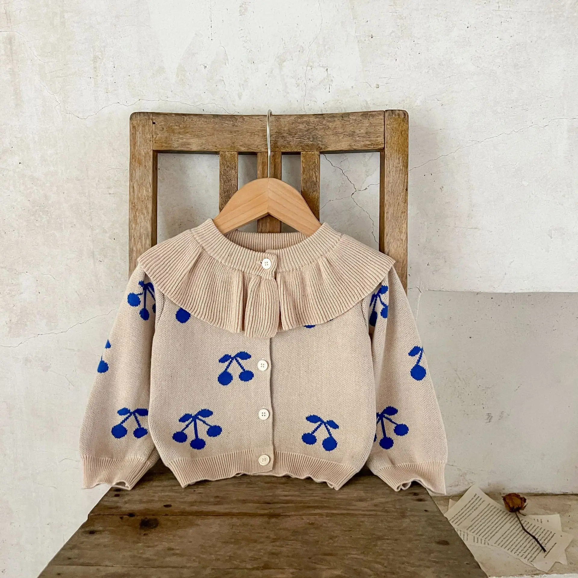 

Ins корейская версия детского кардигана из чистого хлопка с воротником лотоса для новорожденных, осенний универсальный мягкий свитер, куртка