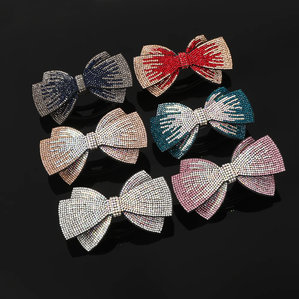 Multi-Style Rhinestone Double Bow Hairpin Spring Clip Fairy Top Clips Back Head Hairpin Barrettes Headband for Women Headwear