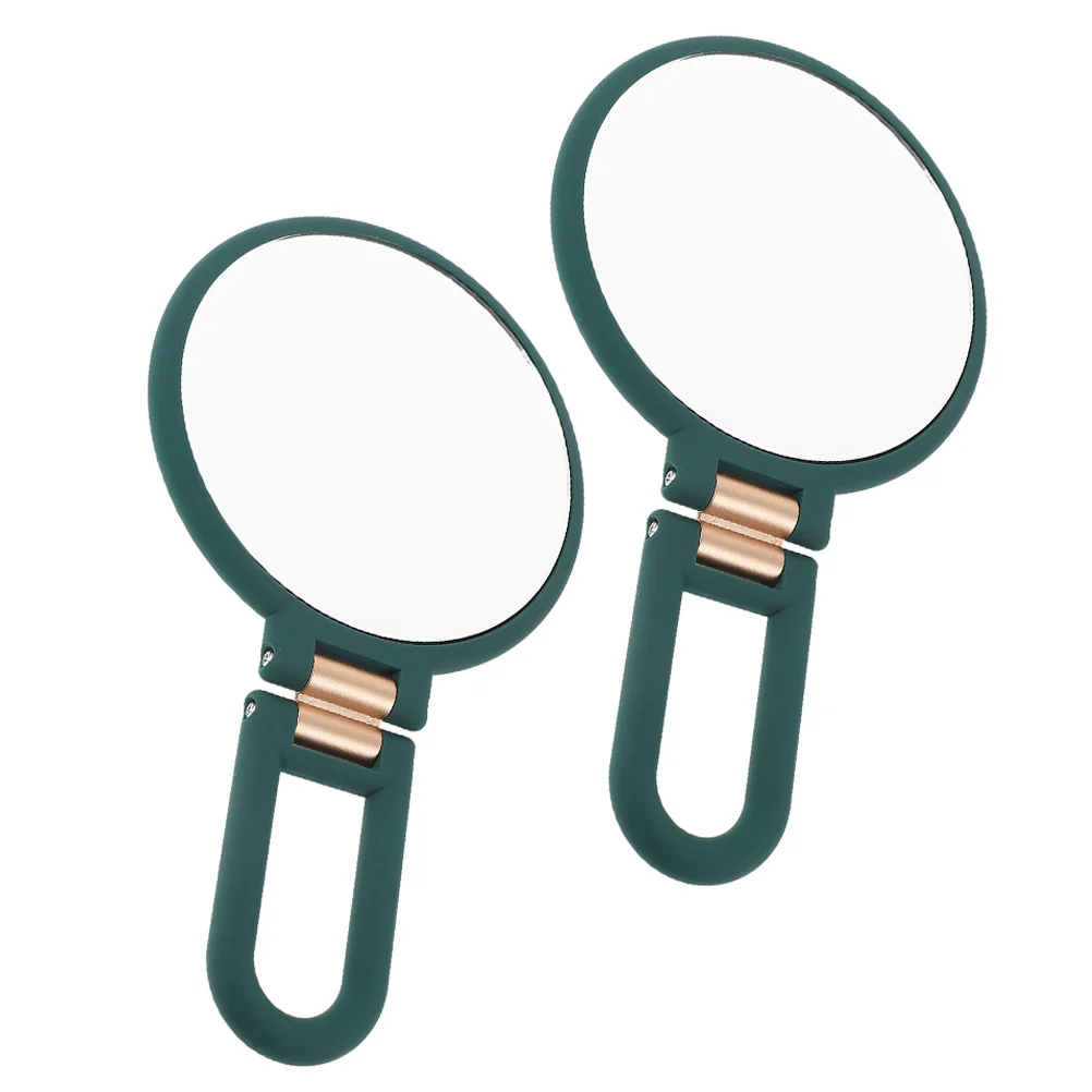 

2Pcs Travel Makeup Mirror Double Sided Green Folding Portable Handheld 15x Magnification Compact Mirror for Camping Classroom
