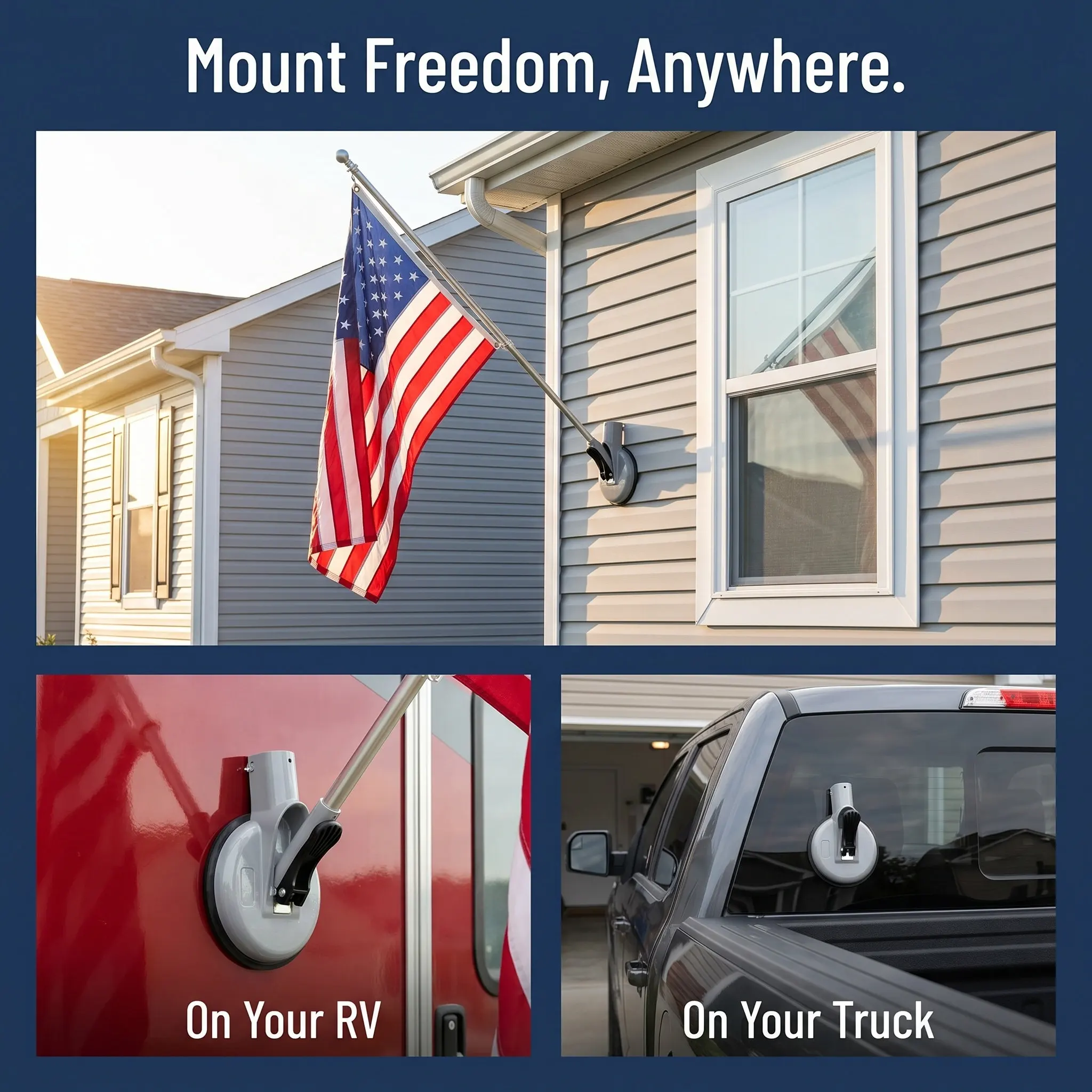 1Pcs Heavy-Duty Flag Pole Holder Premium Suction Cup Base Universal Flagpole Bracket for Outdoor Indoor Display National Day