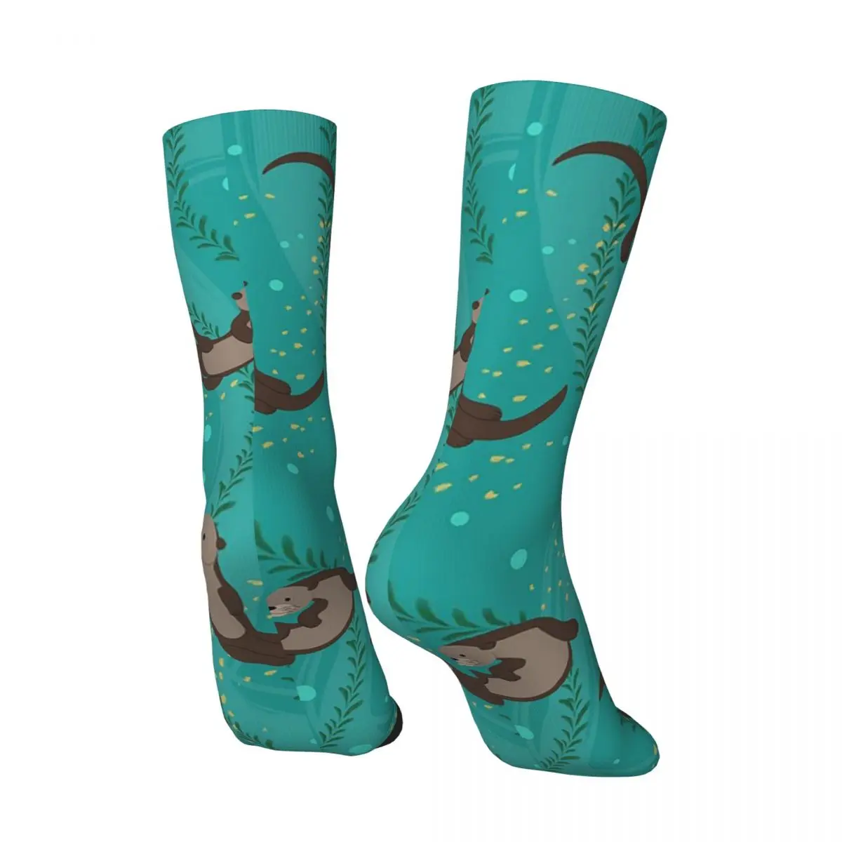 All Seasons Cartoon Swimming Otters Socks Harajuku Sport Middle Tube Socks Casual Stockings for Men Women Valentine's Day Gifts
