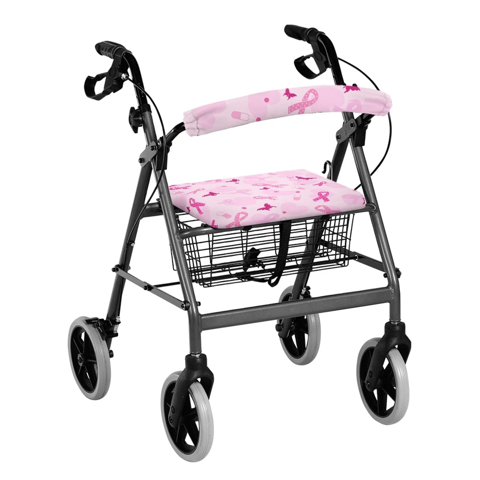 Coloranimal Breast Cancer Theme 2 Pieces Rollator Seat Back Rest Covers Rollator Seat Back Cover for Ladies Outdoors