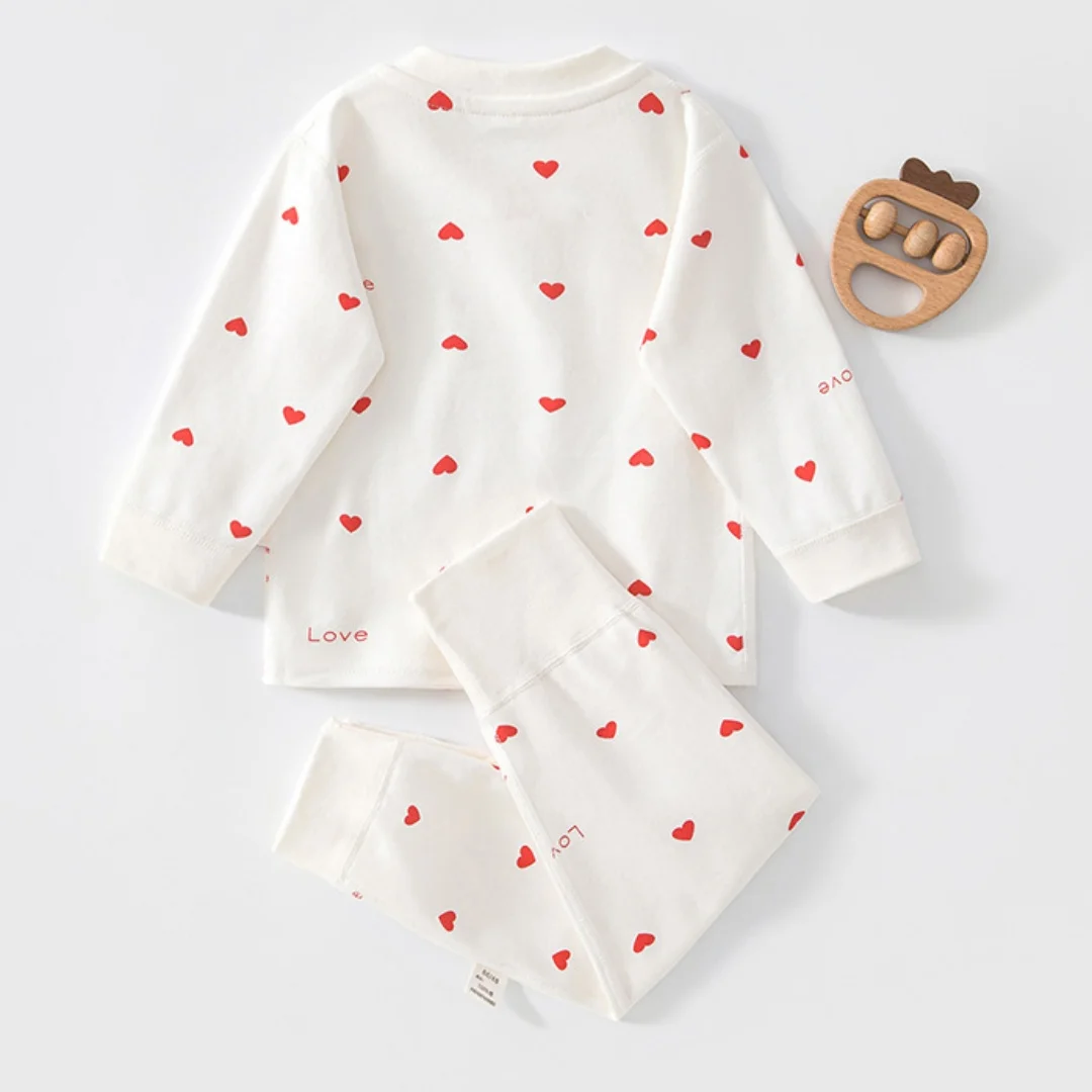 Autumn Cute Style Baby Suit Cartoon Floral Print Infant 2Pcs Set 3M-2Y Side Opening Soft Long Sleeve Home Sleep Toddler Suit