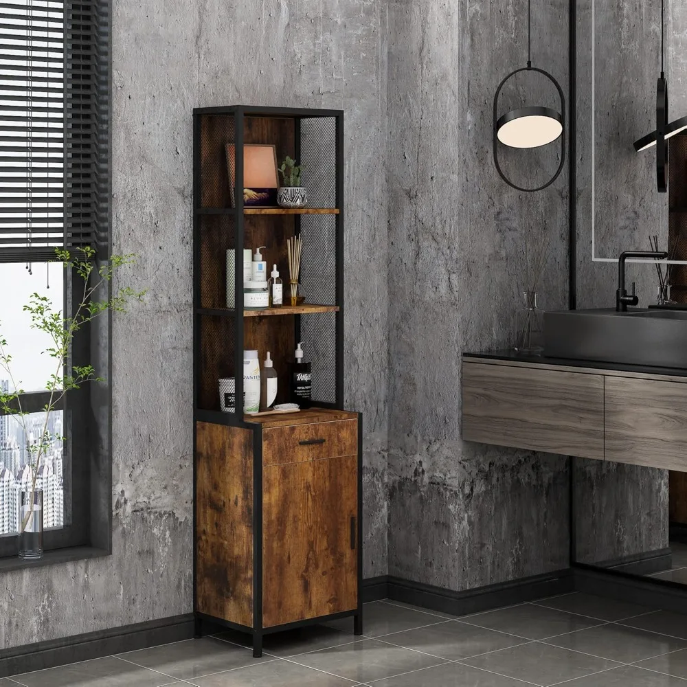 

Industrial Salon Station with 3-Tier Storage Shelf, Cabinets and Storage for Hair Stylist, Beauty Spa Equipment, Rustic Brown