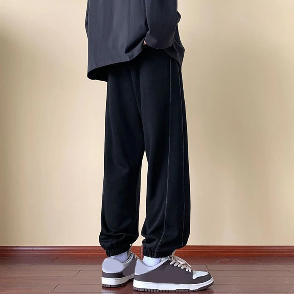 Mens Straight Pants Loose Pockets Trendy Sweatpants Elastic Waist Sports Cuffs