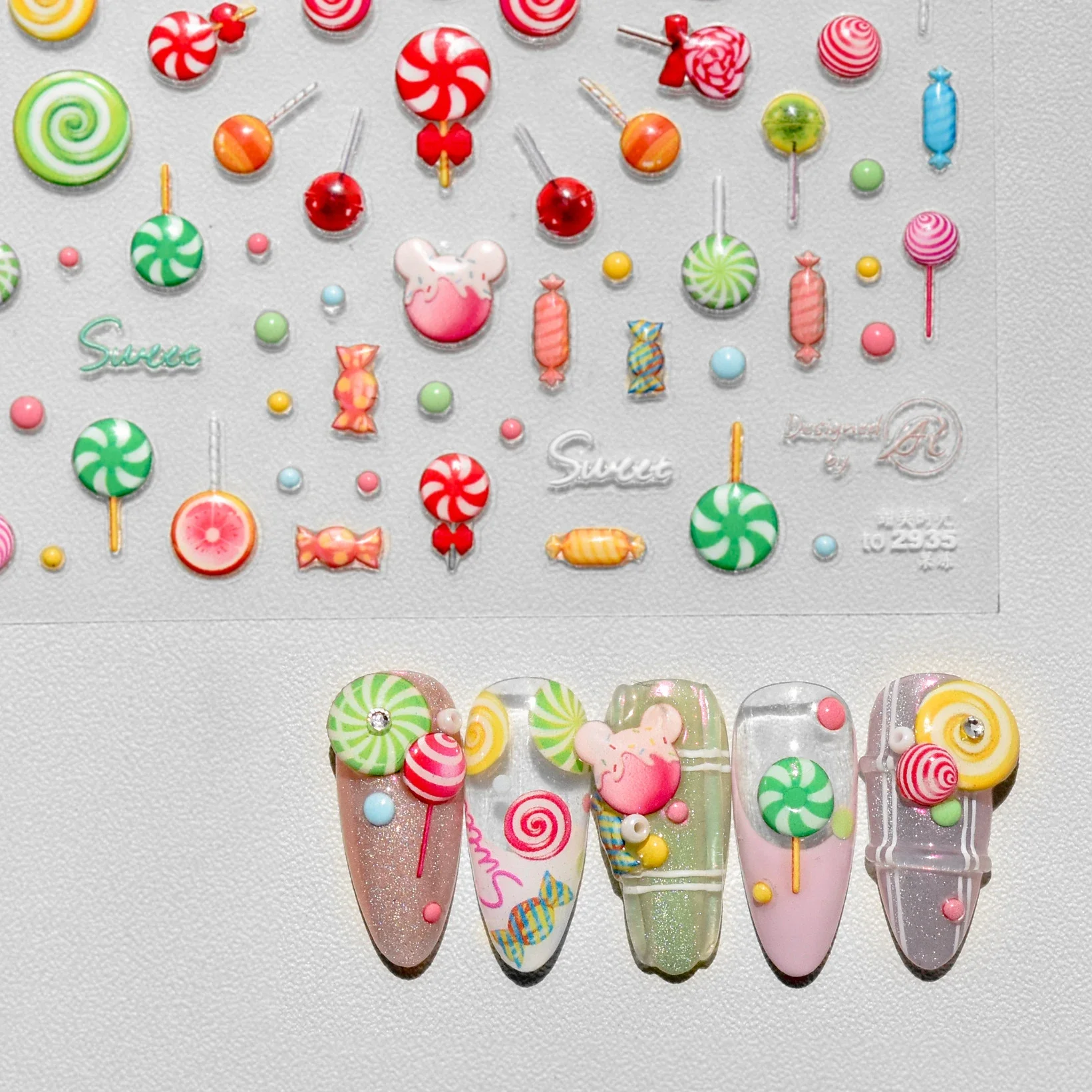 1 Stück 5d Macaron süße Süßigkeiten Nagel Aufkleber Schokolade Donut Frucht Lutscher hochwertige Nail Art Aufkleber Kawaii Nail Art Aufkleber