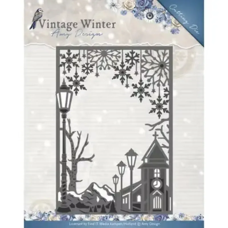 

Piggy Craft metal cutting dies cut die mold Vintage winter house snowflake Scrapbook paper craft knife mould blade punch stencil