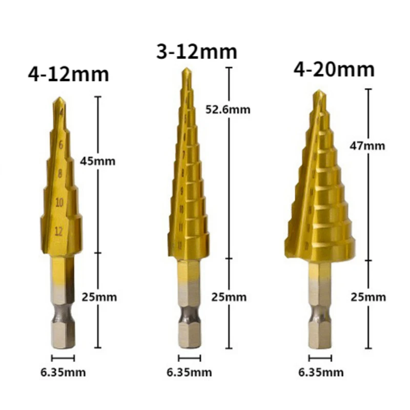 3-12mm 4-12mm 4-20mm HSS Straight Groove Step Drill Bit Titanium Coated Wood Metal Hole Cutter Core Drilling Tools Set