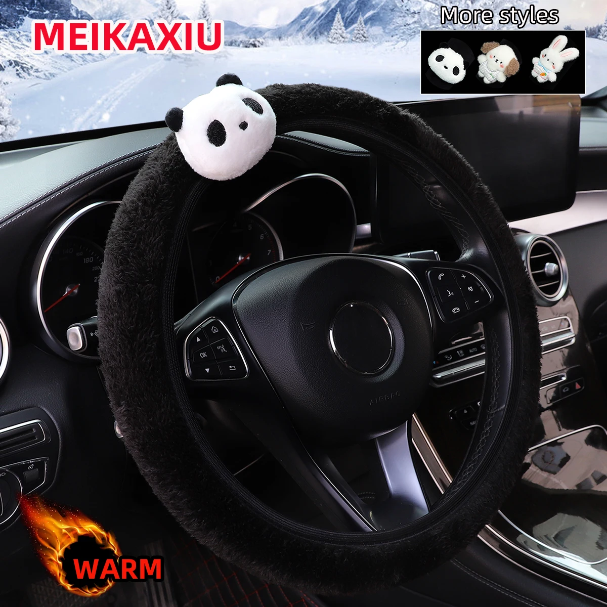 

1PC Arctic Fluffy Steering Wheel Cover Little Bear Rabbit Panda Cloud Capibara Dog Design Car Accessory No Inner Ring Included
