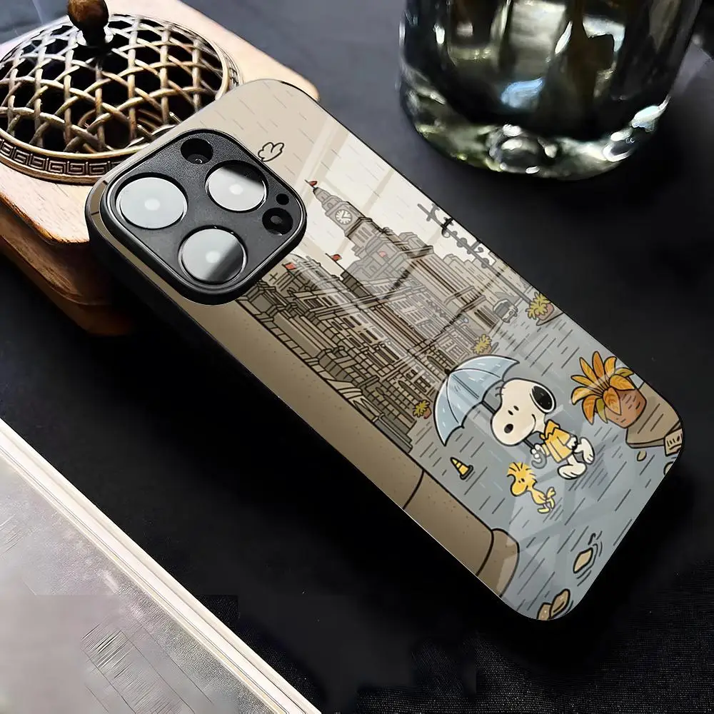Anime S-Snoopys Phone Case For IPhone 17 Pro Max 15 Pro 16 14 Plus 12 13 Mini 11 Pro Shockproof Glass Cover