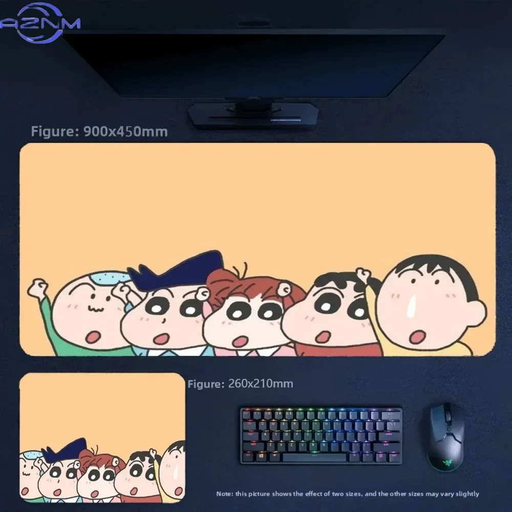 Anime Crayon Shin‑chan Friends Sitting On Hillside Large Mousepad, Rubber Non‑Slip Extended Gaming Desk Mat, Waterproof Anti‑Fra