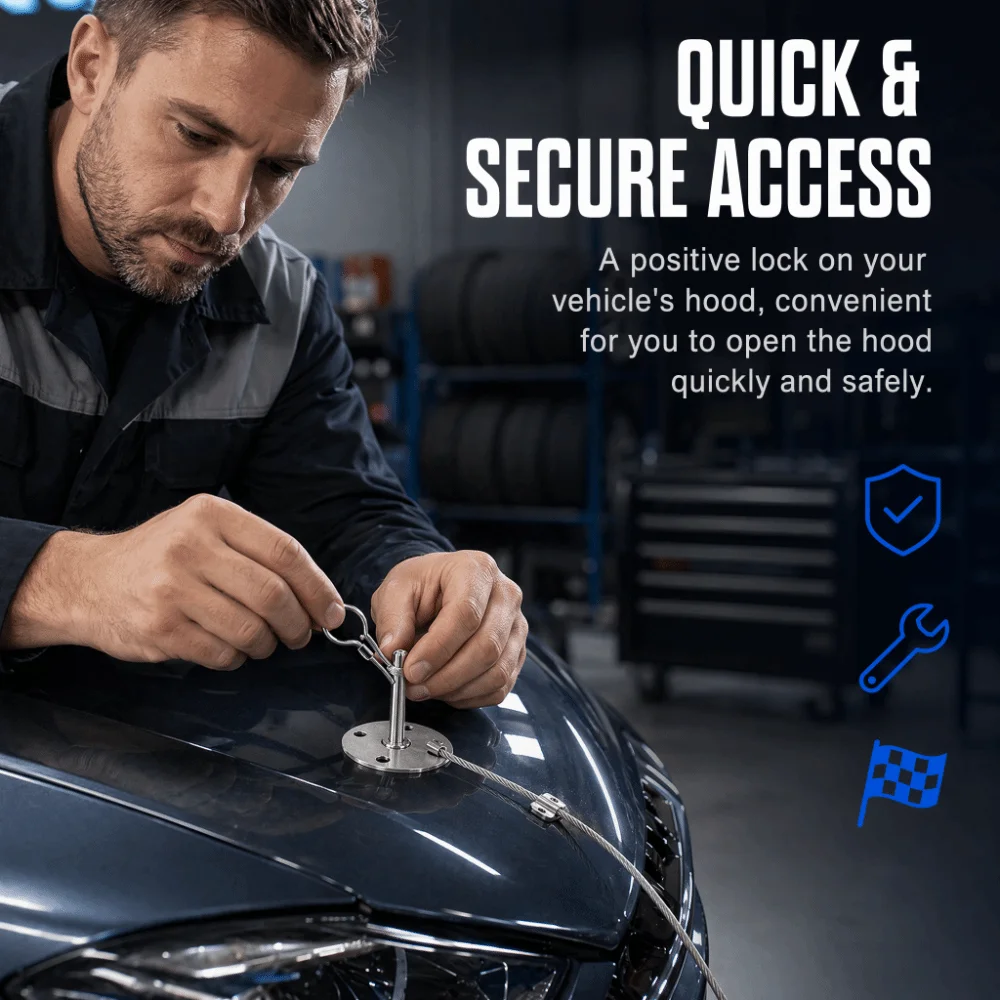20PCS Silver Race Style Hood Latch Stainless Steel, Carbon Steel Adjustable Cable Operated Bonnet Lock for All Vehicles