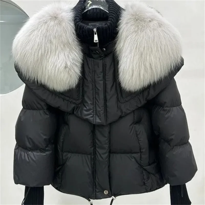 2024 New Korean Coat With Large Fur Collar Puffer Women Coat Parka Winter Loose Jacket Short Down Jacket Snow Wear Outwear