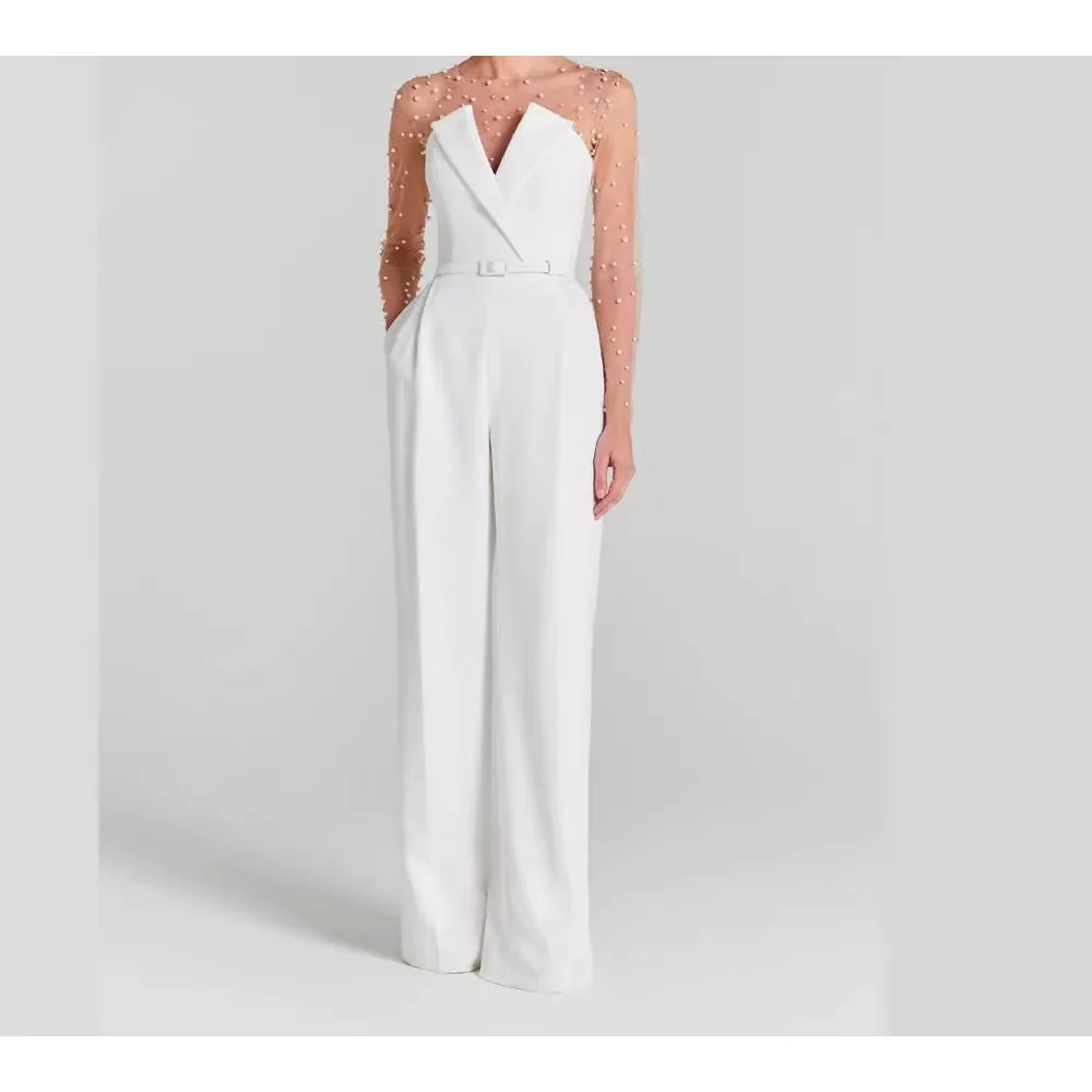 2024 New White Bubble Bead Jumpsuit, Women's Fashionable High-End Temperament Jumpsuit Set