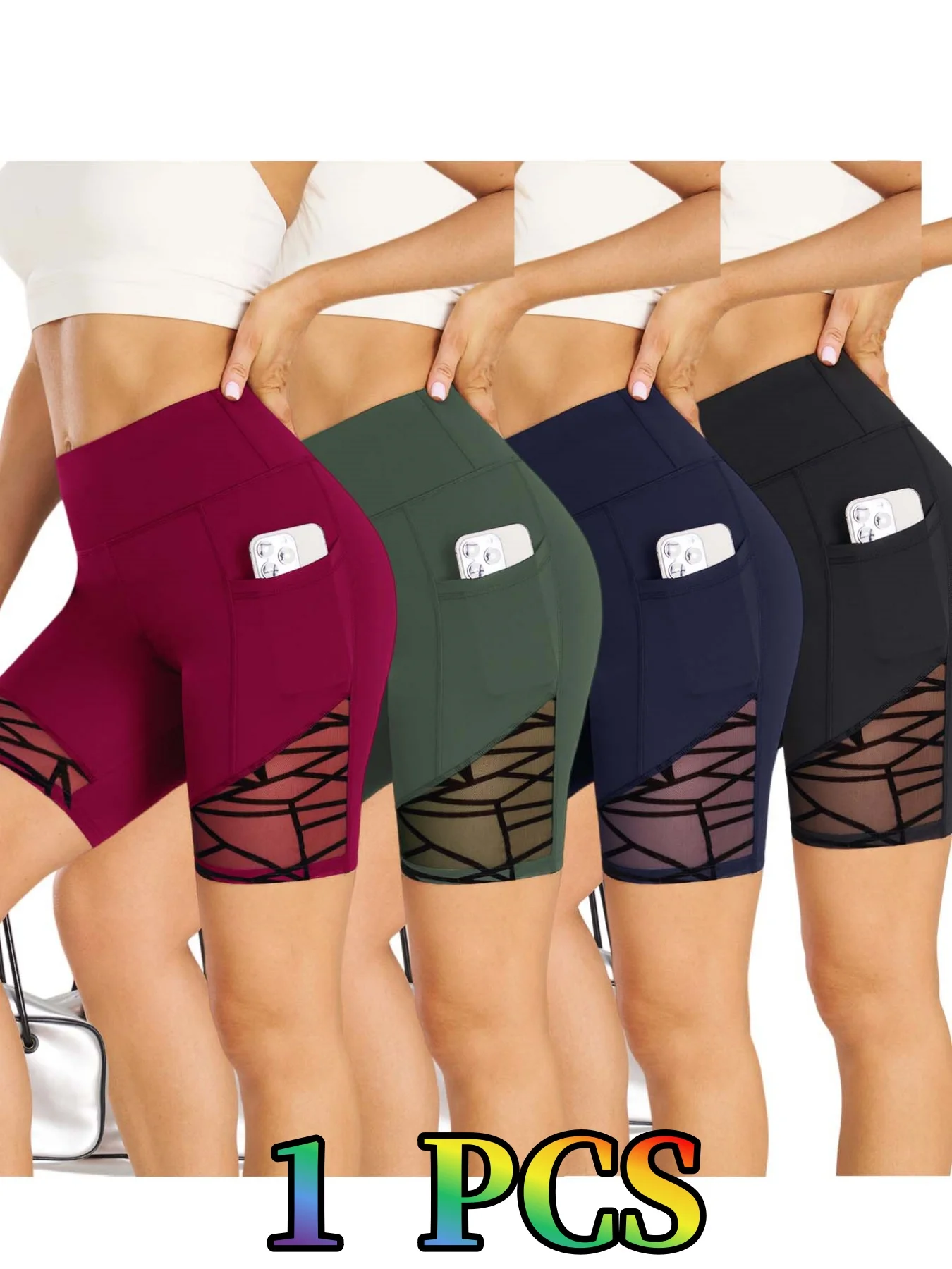 Women High‑waisted Casual Loungewear Shorts Mesh Splice Soft Stretchy Shorts With Phone Pocket Comfort Daily Home Wear Trousers