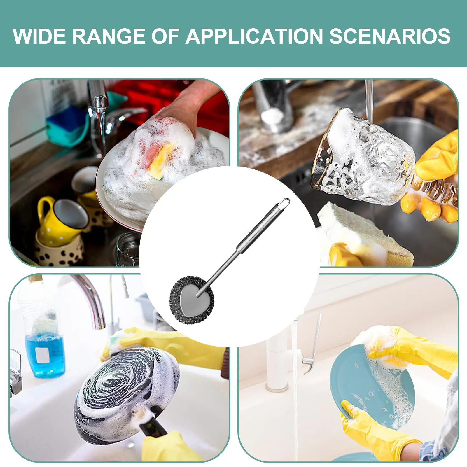 Kitchen Brushes For Dishes Long Handle Cleaning Tools Metal Pot Brushes Scrubber Tools For Pans Sink Grills Kitchenware Bowls