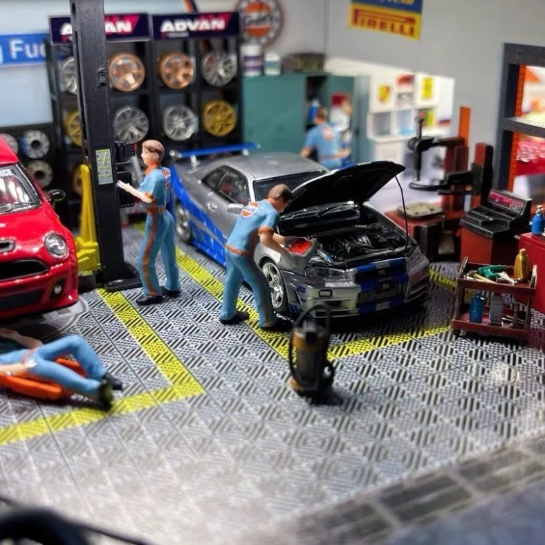 1:64 levantador de pneus, máquina de equilíbrio, posicionador, ornamento de cena proporcional 1/64, modelo de oficina de reparos