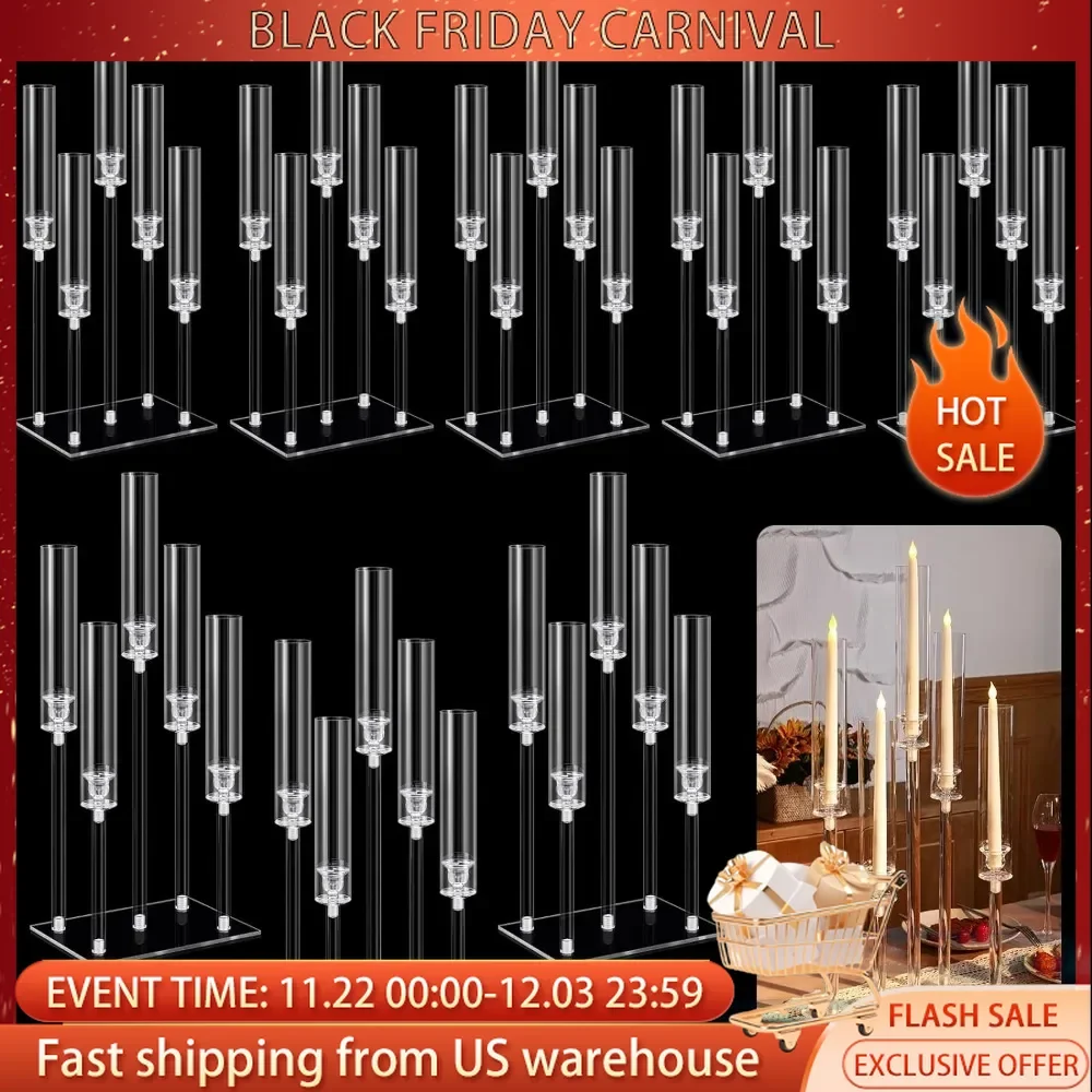 Candle Holder Crystal Taper Candlestick 8 Set with Rectangular Base Party Table Wedding Centerpieces for Home Decoration