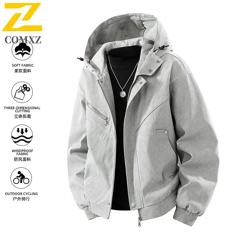 

COMXZ 2025 Outdoor Autumn Winter Windbreaker Soft Shell Casual Hiking Waterproof Jacket Couple Hood tactic Jacket Mountain Suit