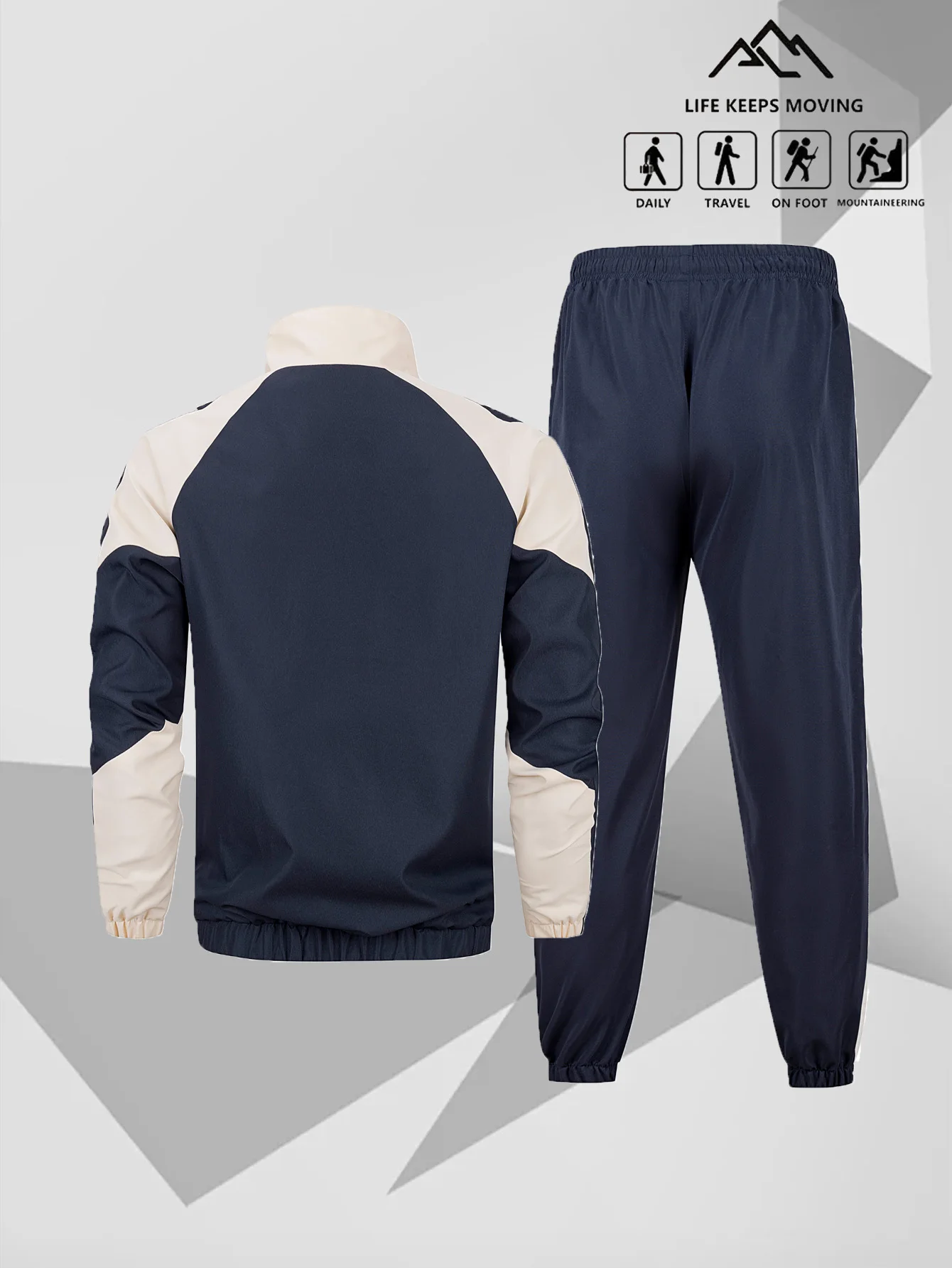 Men's Color-Block Two-Piece Set for Spring & Autumn Jacket with Cuffed Pants Ideal for Sporty Casual & Stylish Campus Outfits