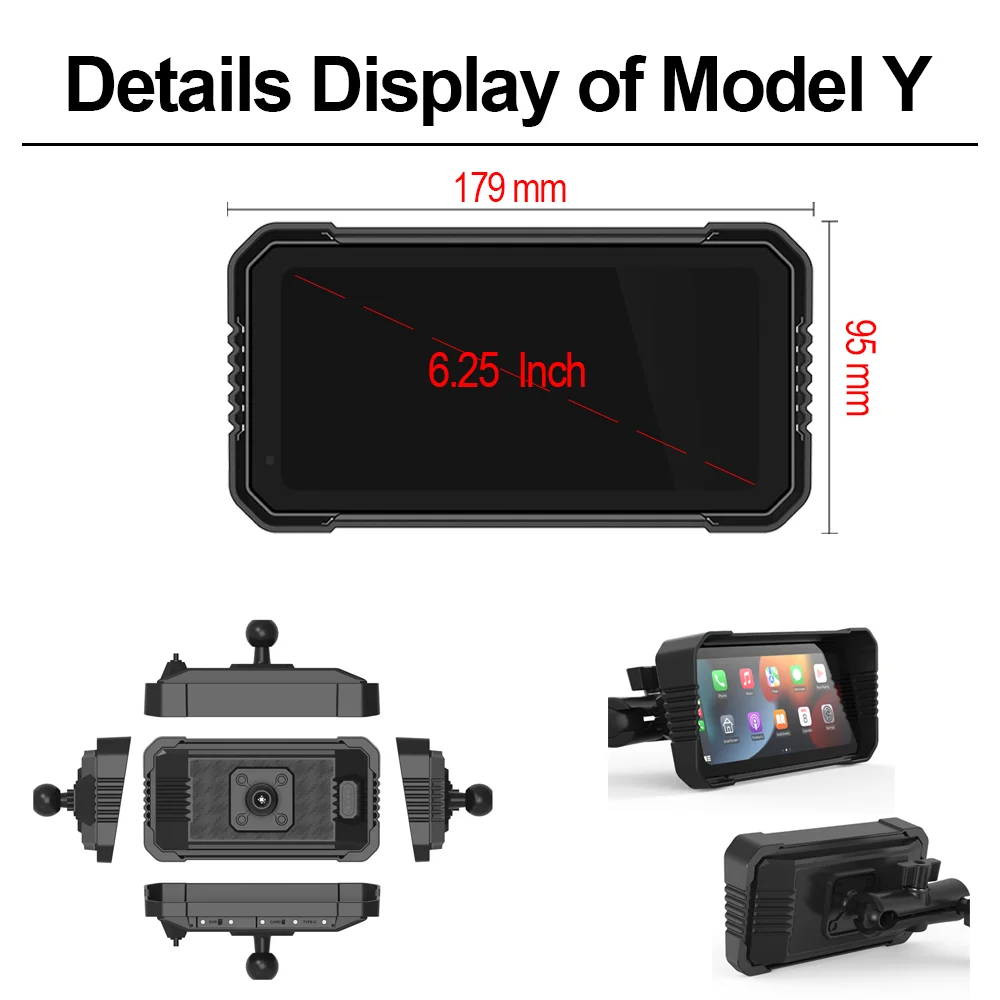 6.25 inch Navigation Motorcycle Waterproof Apple Carplay Display Screen Portable Motorcycle Wireless Android Auto Monitor