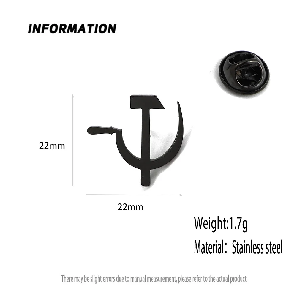 New hip-hop style sickle and hammer stainless steel gold-plated badge, suit lapel pin waterproof black, men's brooch set