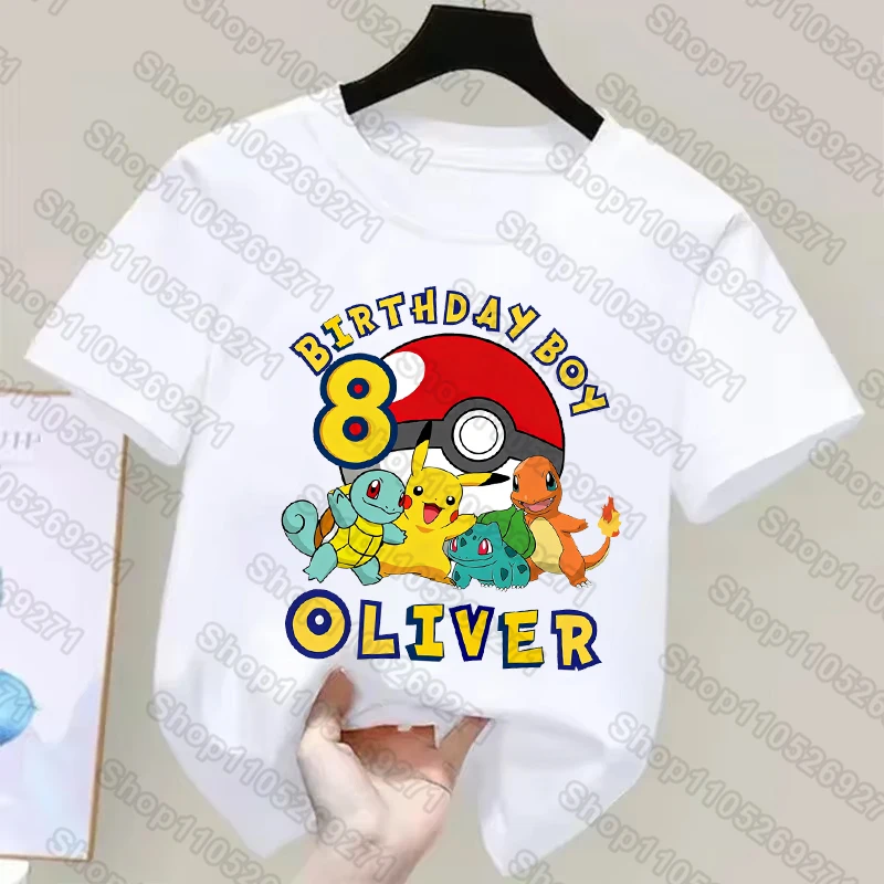Pokemons Children T Shirts Pikachu Birthday Number 1-9 Printed T Shirt Boys Girls Casual Short Sleeves Tops Summer Kids Cclothes view 4