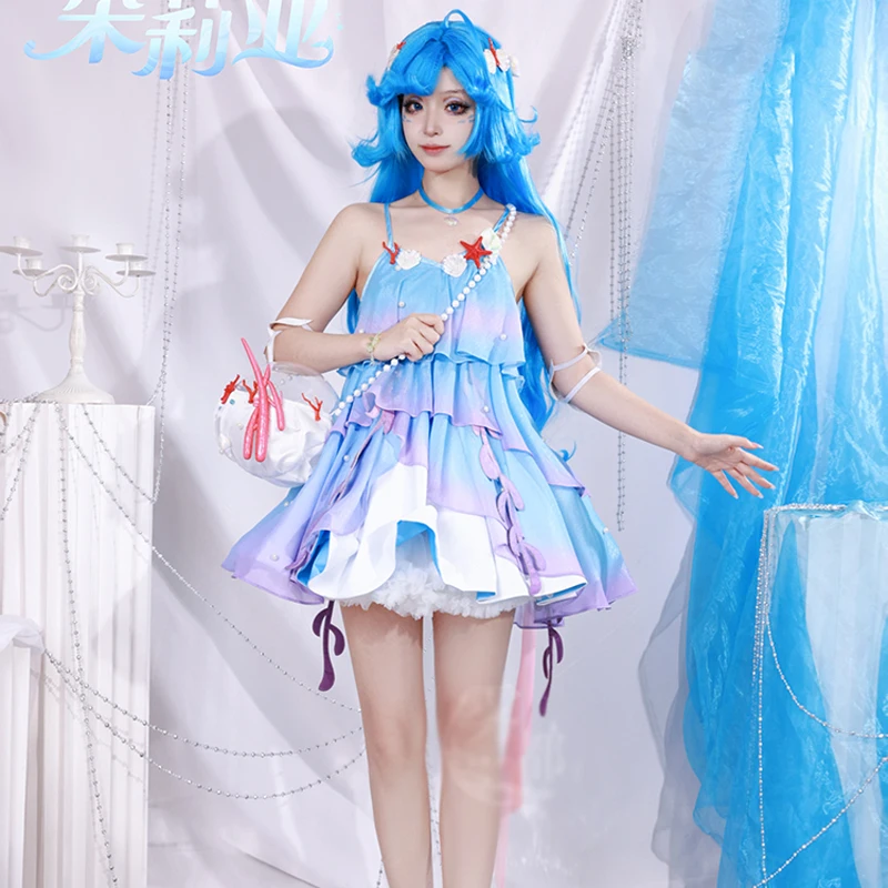 Anime Honor of King Dolia Cosplay lovely  Halter Dress Female in stock femalme Daily blue Costume