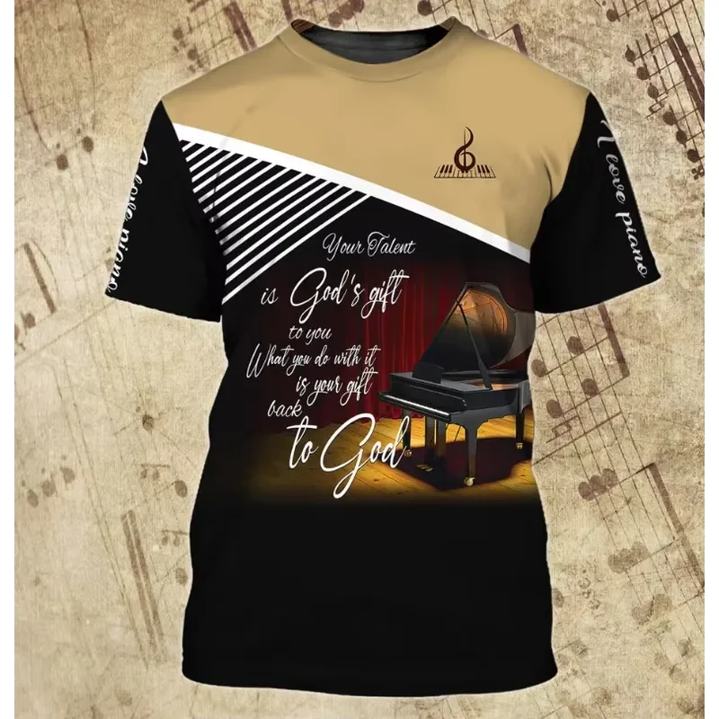2026 Graphic T-Shirt for Men Featuring Piano-Themed Design Custom-Fit Fashion Top with Short Sleeves 3D HD Printing Oversized