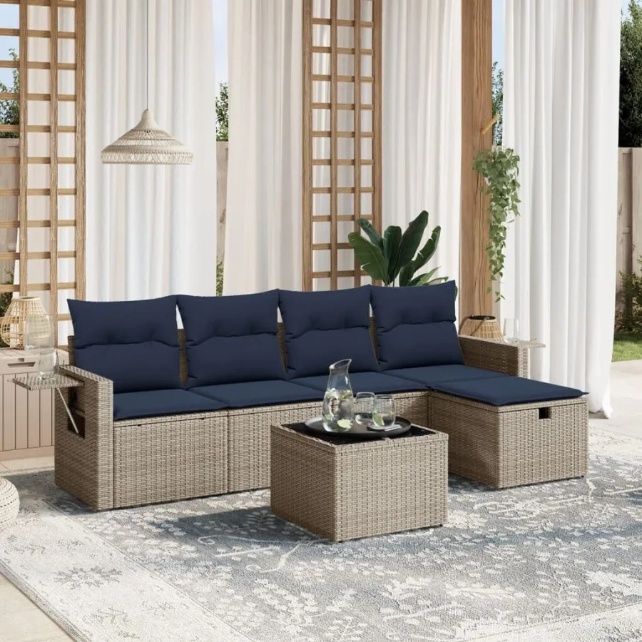 

6 Piece Patio Sofa Set with Cushions Gray Poly Rattan