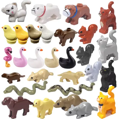MOC City Animal Zoo Building Blocks Street View Swan Chick Snake Dog Monkey Otter Mouse Squirrel Pets Bricks Toys Christmas Gift