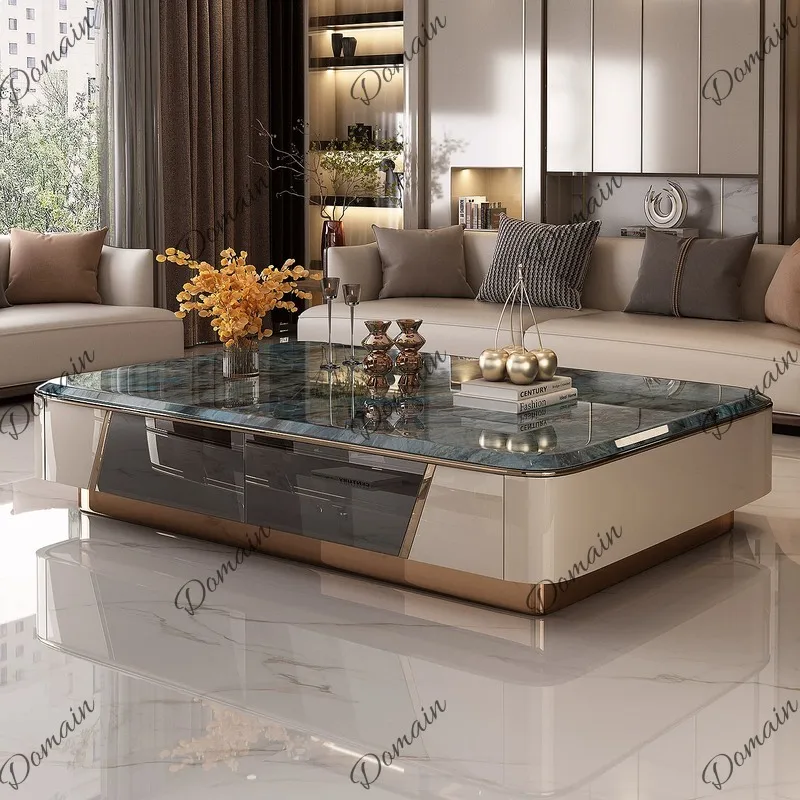 Luxury Microcrystalline Stone Coffee Table Solid Wood for Living Room Metal High Tea Table Modern Home Furniture