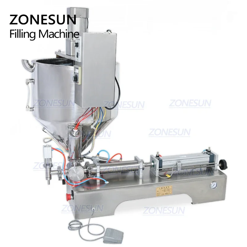 ZONESUN Paste Filling Machine with Heater Mixer Viscous Fluid Filler for Face Cream Vaseline Chocolate Sauce Packaging ZS-GTJH1