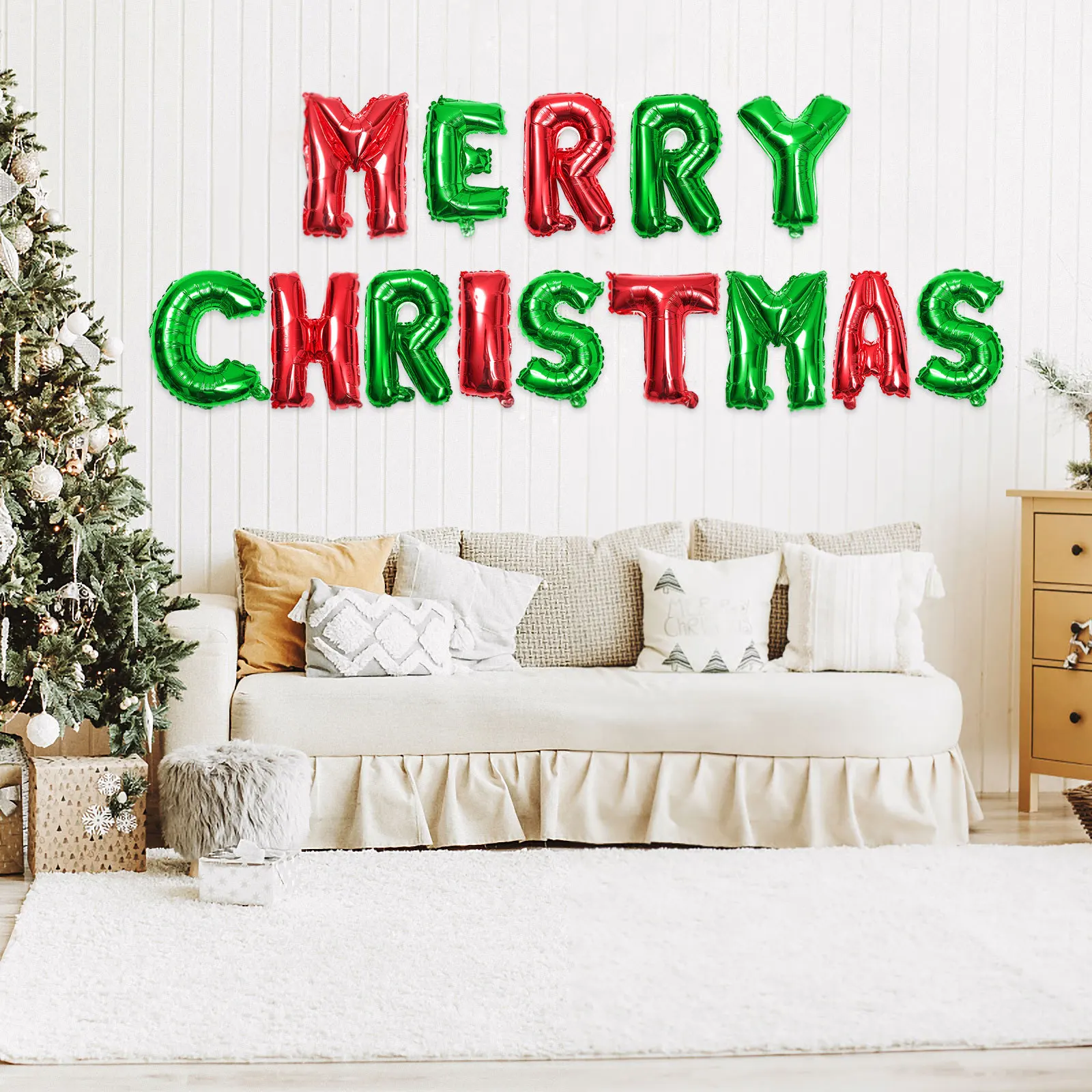 

2Sets Letter Balloons Set Shiny Christmas Decorative Balloons Party Layout Balloon Decor for Banquet Holiday Gathering