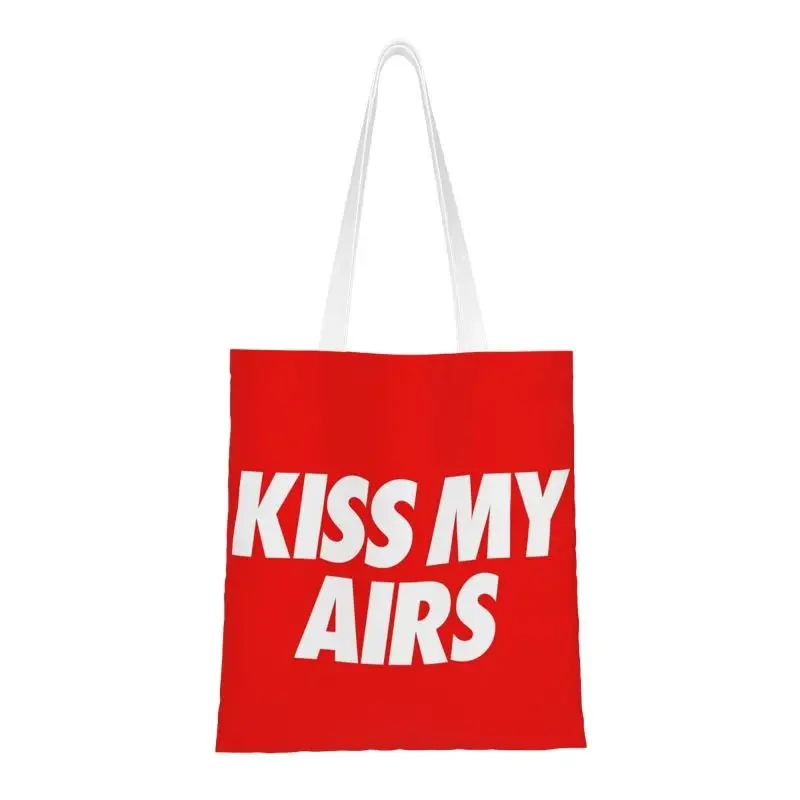 Fashion Printing Kiss My Airs Shopping Tote Bag Washable Canvas Shoulder Shopper Handbag