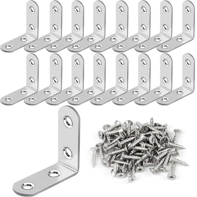 Furniture reinforcement and woodworking stainless steel L-shaped bracket 40/16 90 degree angle brackets with screws