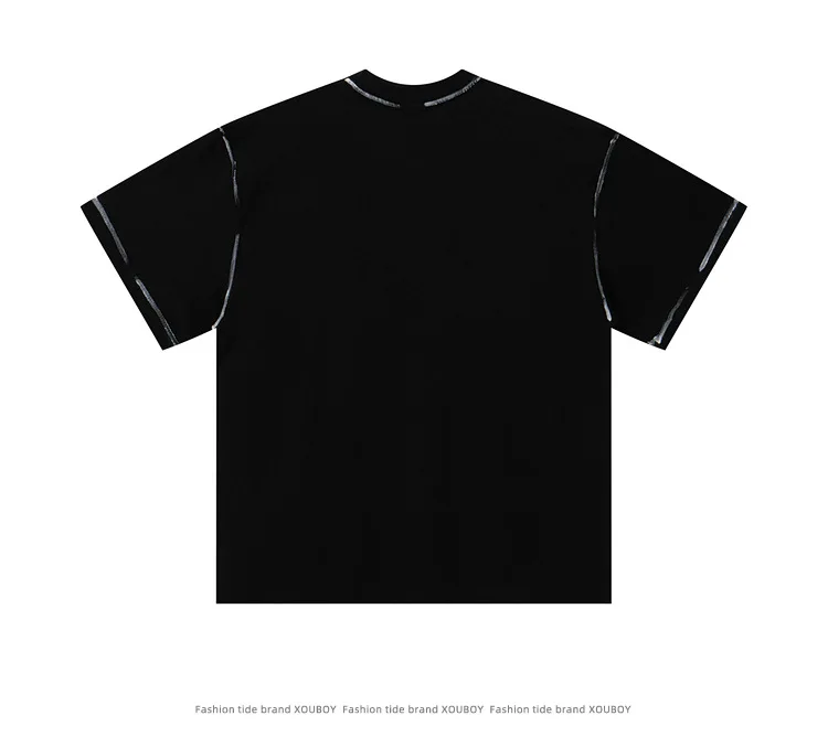Men High Street Oversized Hip Hop T Shirts With Rings Decoration Fashion Streetwear Loose Fit Y2K Tees Summer Short Sleeve Tops