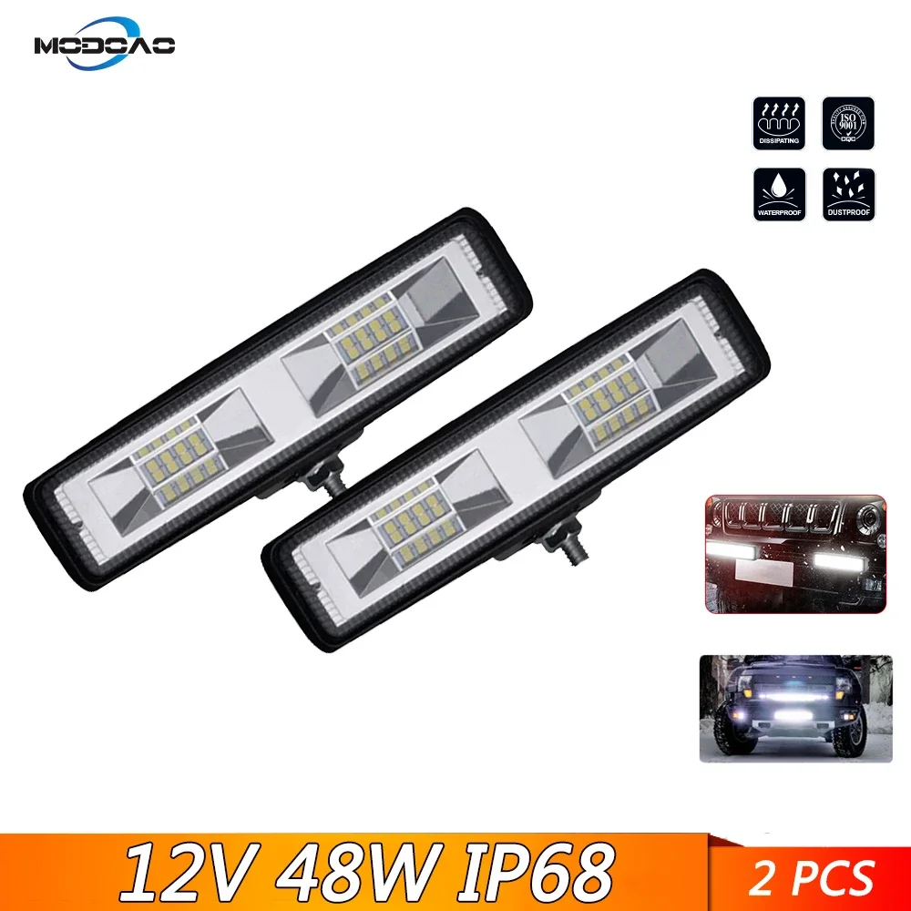 

2 шт. светодиодный рабочий фонарь 6 дюймов 12 В 48 Вт, рабочая панель, лампа накаливания, автомобильные противотуманные фары для грузовика, трактора, лодки, прицепа