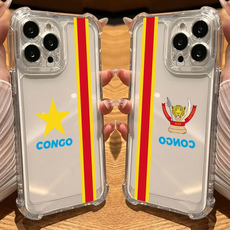 

The Congo Flag LOGO Phone Case Clear For iPhone 17 16 14 15 11 12 13 Pro Max Fundas 16E 15 16 Plus 17 Air Soft Shockproof Cover