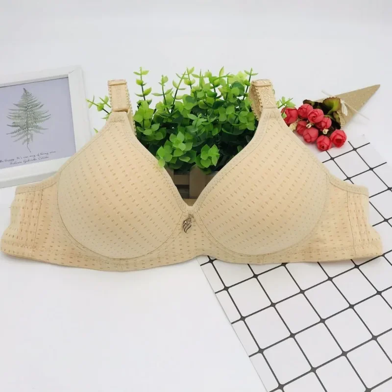 Large Cotton Mom's Steel Rimless Bra Bamboo Charcoal Medium and Old Age Thin Cotton Bra Plus Size Bra