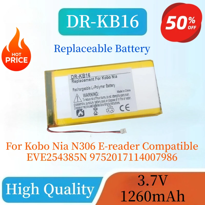 

New DR-KB16 Li-Polymer Battery 3.7V For Kobo Nia N306 E-reader Compatible EVE254385N 9752017114007986 Rechargeable Batteries