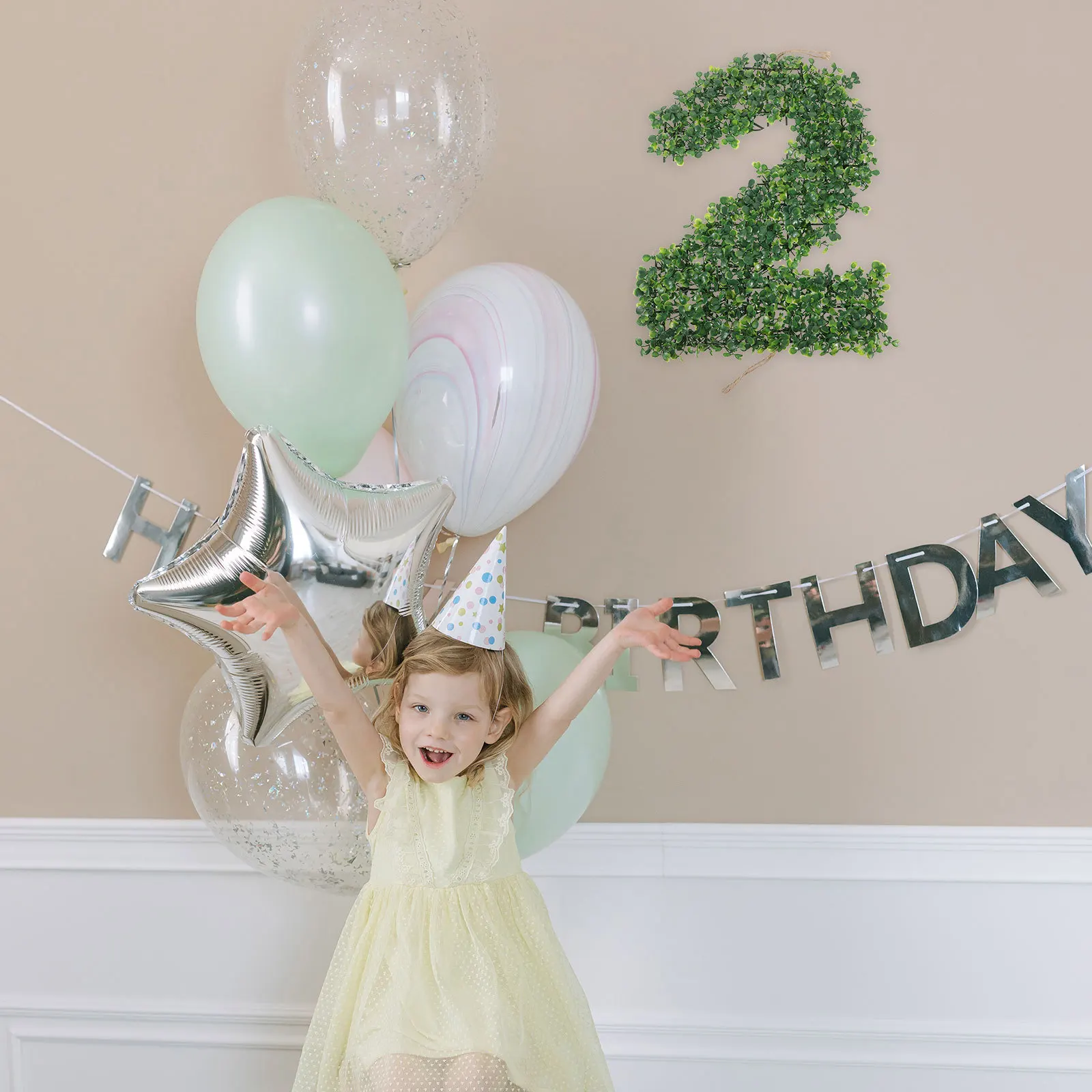 

Number Sign 2 Photo Prop Greenery 3D Lightweight Plastic Party Birthday Wall Decoration Number Sign Two Birthday Decorations