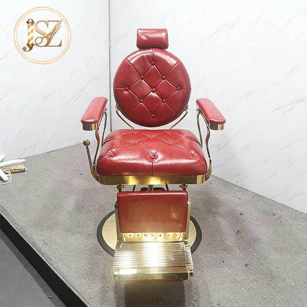 Luxury Barbershop Vintage Reclining Chair 360° Rotatable Height Adjustable Commercial Chair Polished Chrome Trim Solid Steel