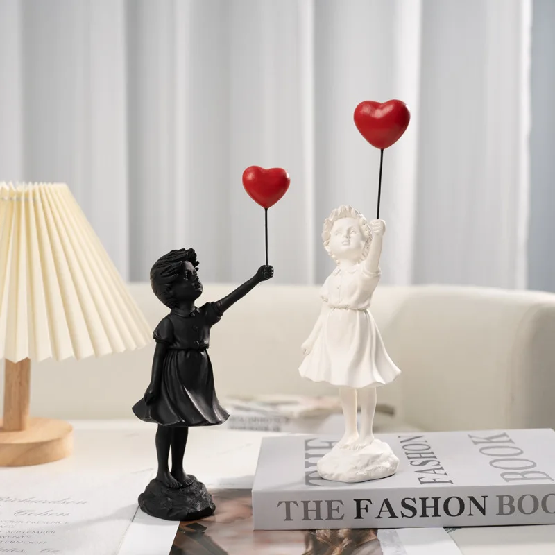 Resin Handicrafts Flying Balloon Girl Statue Odorless Balloon Girl Banksy Sculpture Black Love Desktop Home Decoration