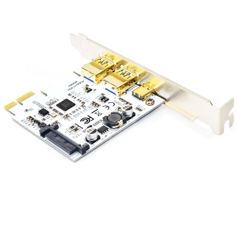 USB 3.1 PCI-Express Card 1พอร์ตพลิกกลับได้ Type-C + พอร์ต USB 3.0 2พอร์ต SATA 15Pin การเชื่อมต่อ Gen 2 10Gbps เพิ่มในไรเซอร์การ์ดการ์ด