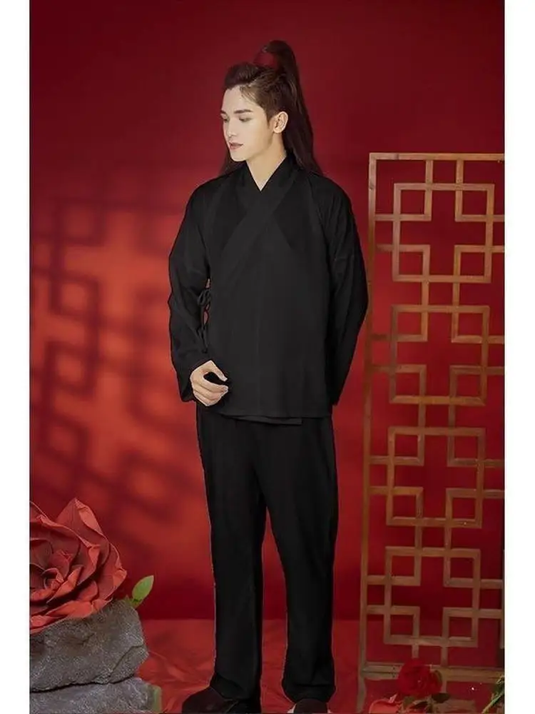 Men's Hanfu Base Shirt Pants Long Sleeve Performance Black Inner  Youth Travel Spring Summer Autumn Polyester Pure Color