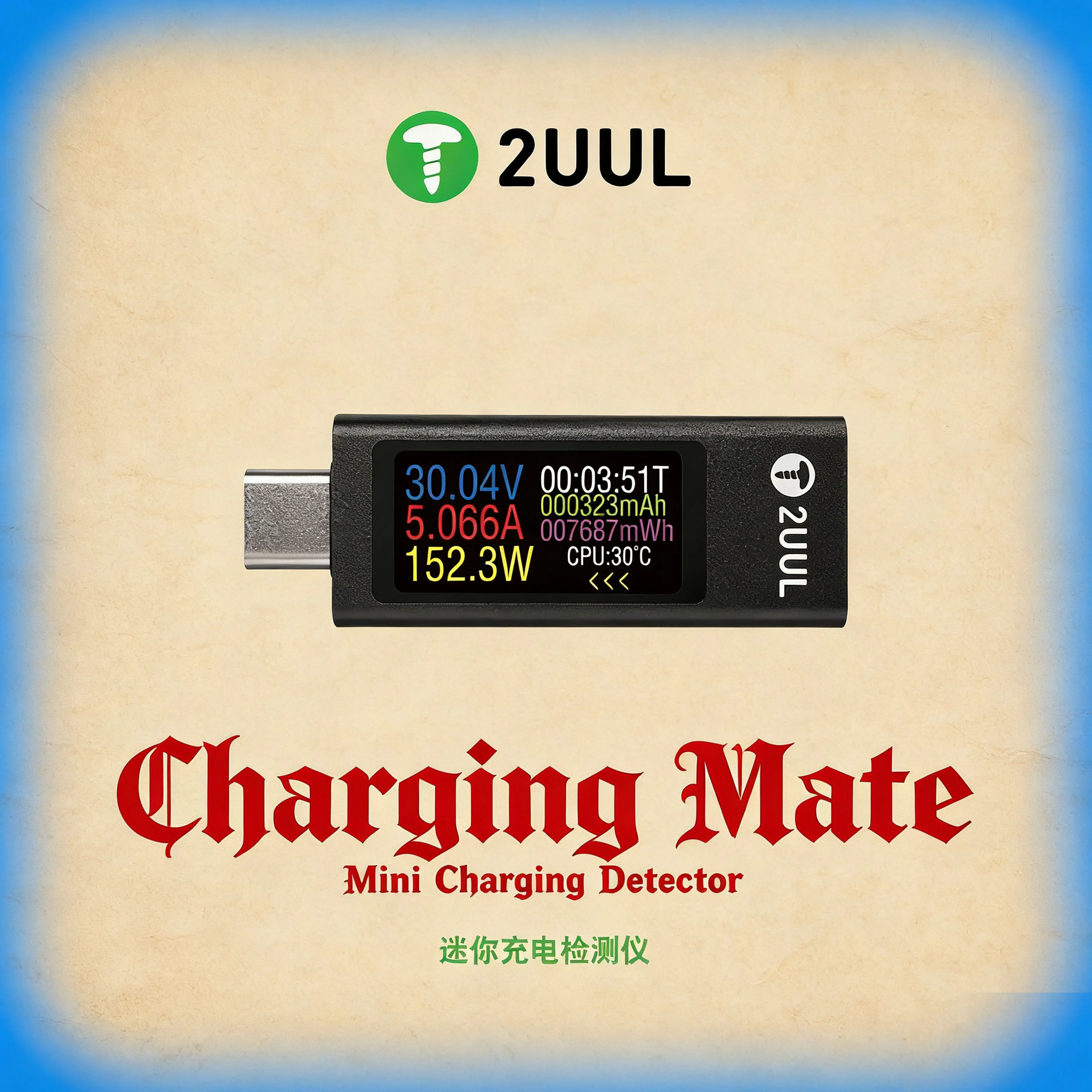 2UUL PW21 Mini Charging Current Detector, Bidirectional Power Measurement Tester for Mobile Phone USB Charging Tools