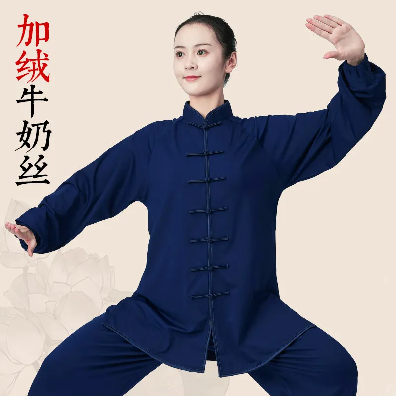 Tai Ji Suit Women's   Fleece-Lined Thickened Milk Silk Eight-Section Brocade Exercise Clothing Men's  Martial Arts