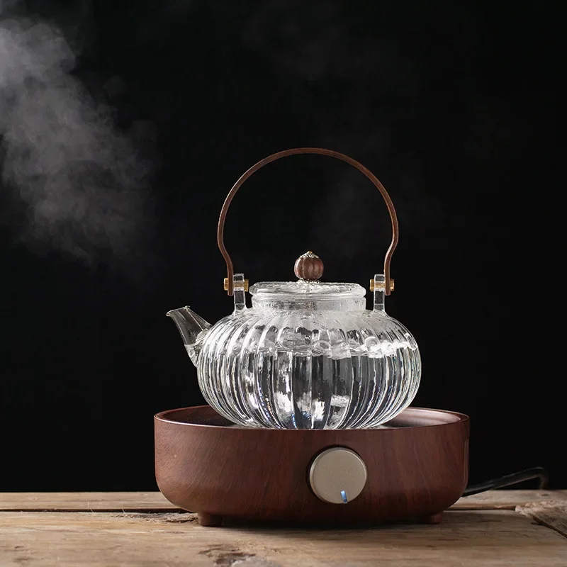 

Glass Teapot Wood Handle Teawear Set Cup Filter Chinese Tea Ceremony High Boron Silicon Transparent Pumpkin Pot 900ML