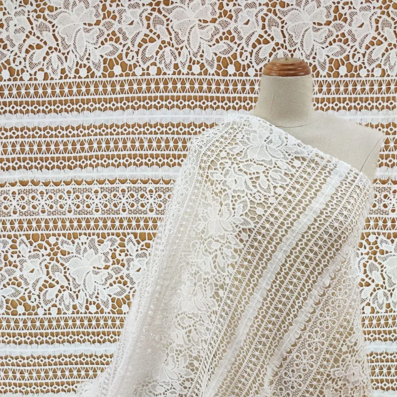

Milk Silk Lace Embroidery Fabric Water Soluble 3D Hollow Out Floral Design Clothing Material By The Yard